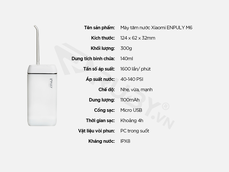 Thông số kỹ thuật Máy tăm nước Xiaomi ENPULY M6