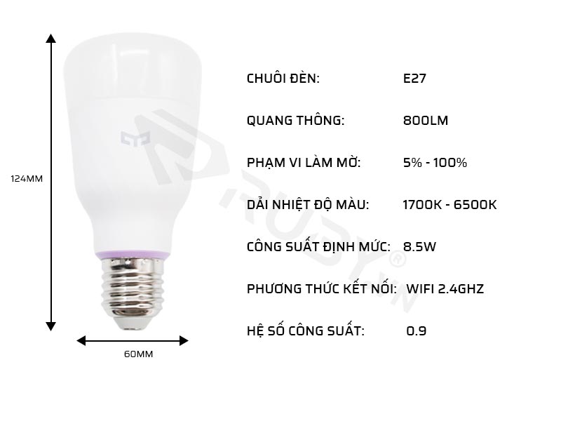 Thông số kỹ thuật của đèn LED thông minh Xiaomi Yeelight 1S YLDP13YL 8.5W