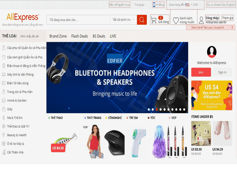 Aliexpress - Trang bán lẻ hàng ở Quảng Châu quốc tế