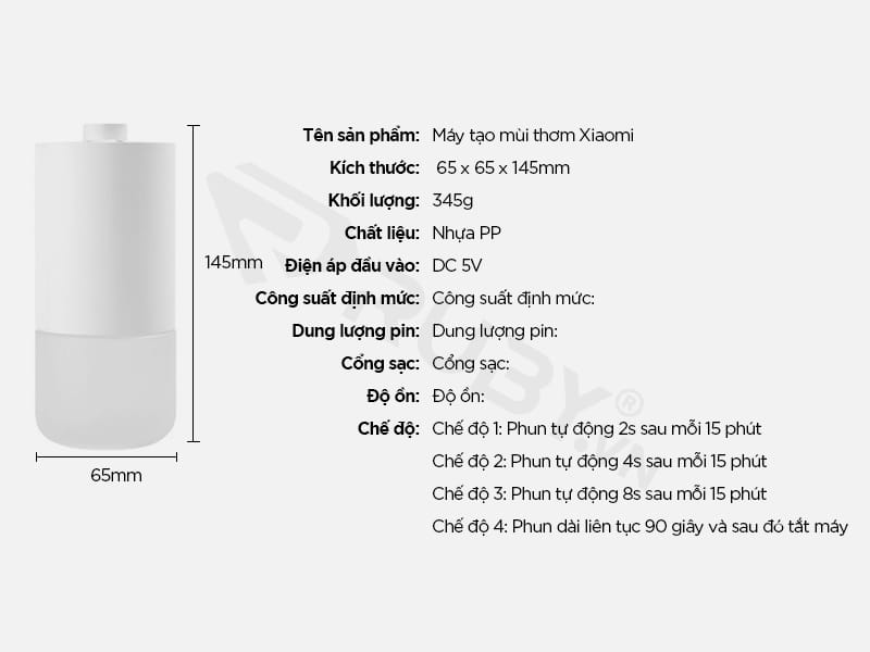 Thông số kỹ thuật Máy phun tinh dầu Xiaomi Mijia MJXFJ01XW