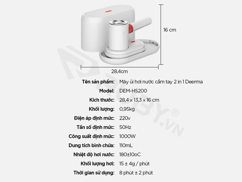 Thông số kỹ thuật Bàn ủi hơi nước cầm tay 2 trong 1 Xiaomi Deerma DEM-HS200