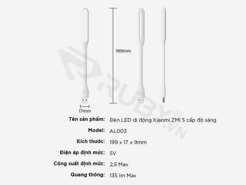 Cấu tạo kỹ thuật Đèn LED USB di động Xiaomi ZMI AL003