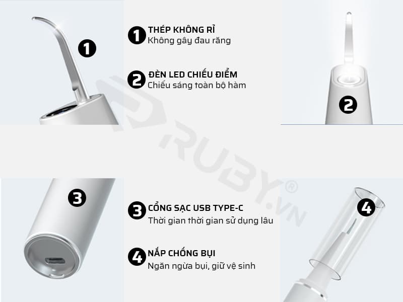 Cấu tạo chi tiết máy cạo vôi răng siêu âm Xiaomi Sunuo T11 Pro