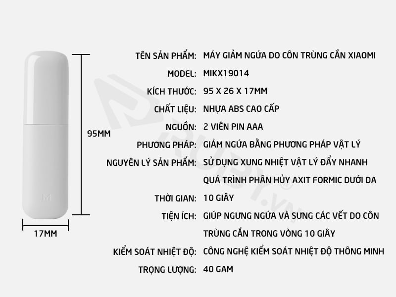 Thông số kỹ thuật máy giảm ngứa do côn trùng cắn Xiaomi Konjac MIKX19014