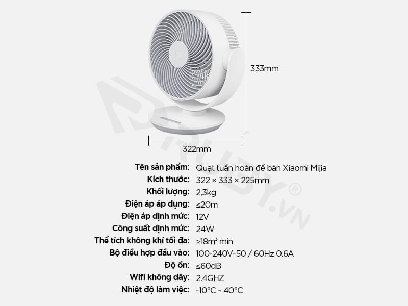 Thông số kỹ thuật Quạt tuần hoàn để bàn xoay 360 độ Xiaomi Mijia ZLXHSO1ZM