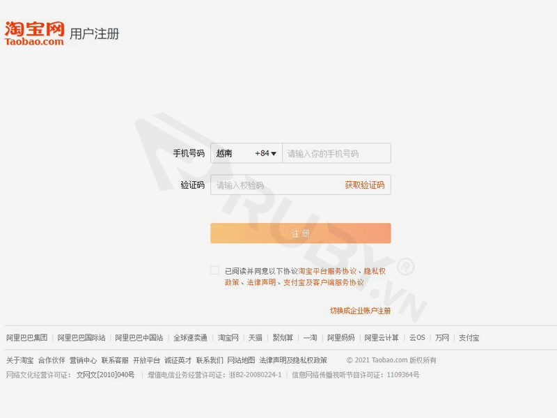 Tạo tài khoản Taobao